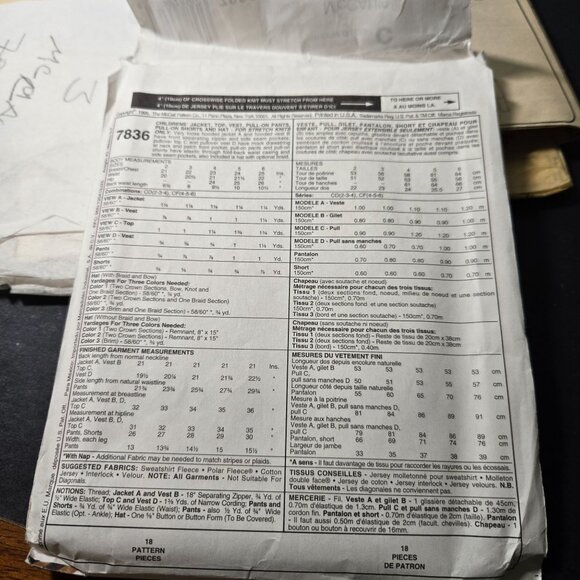 McCall's 7836 sewing pattern Kids fleece jacket pants vest Top Hat CUT to Size 4 - Picture 6 of 7